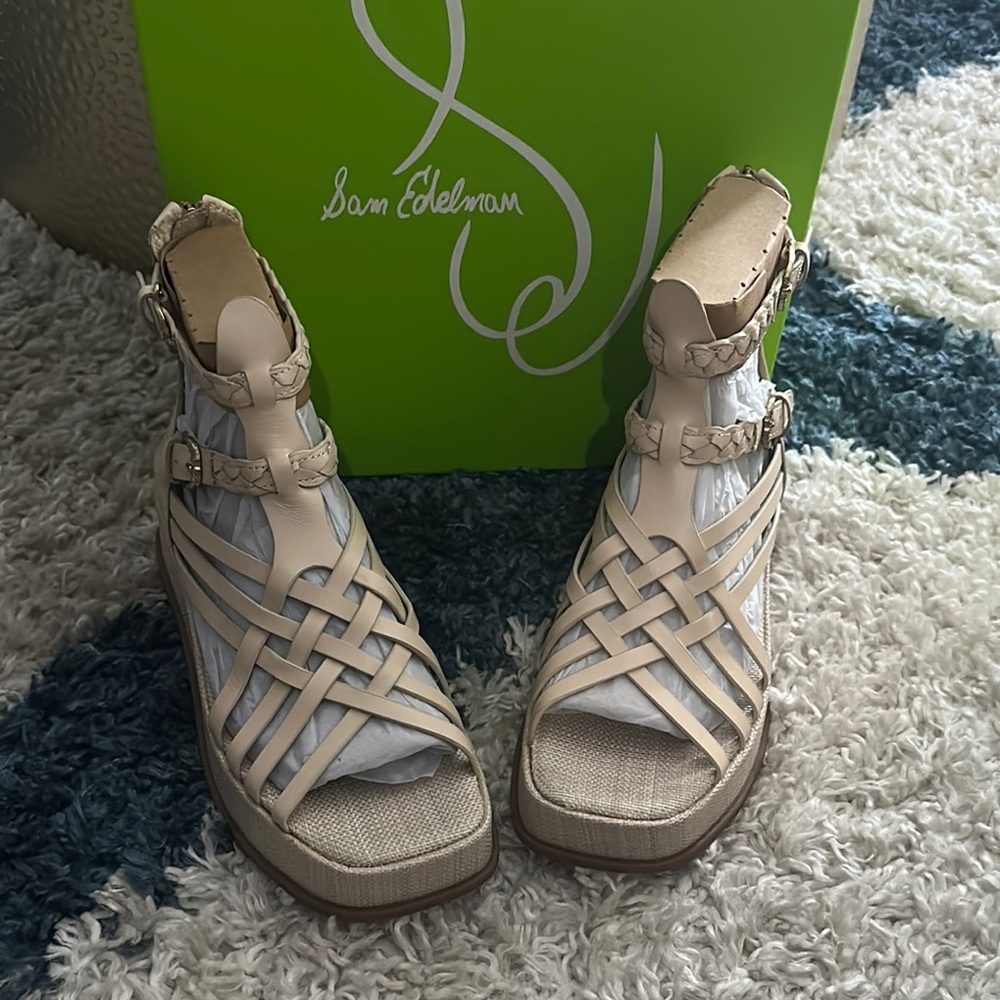 Sam Edelman Beige Braided Platform Sandals